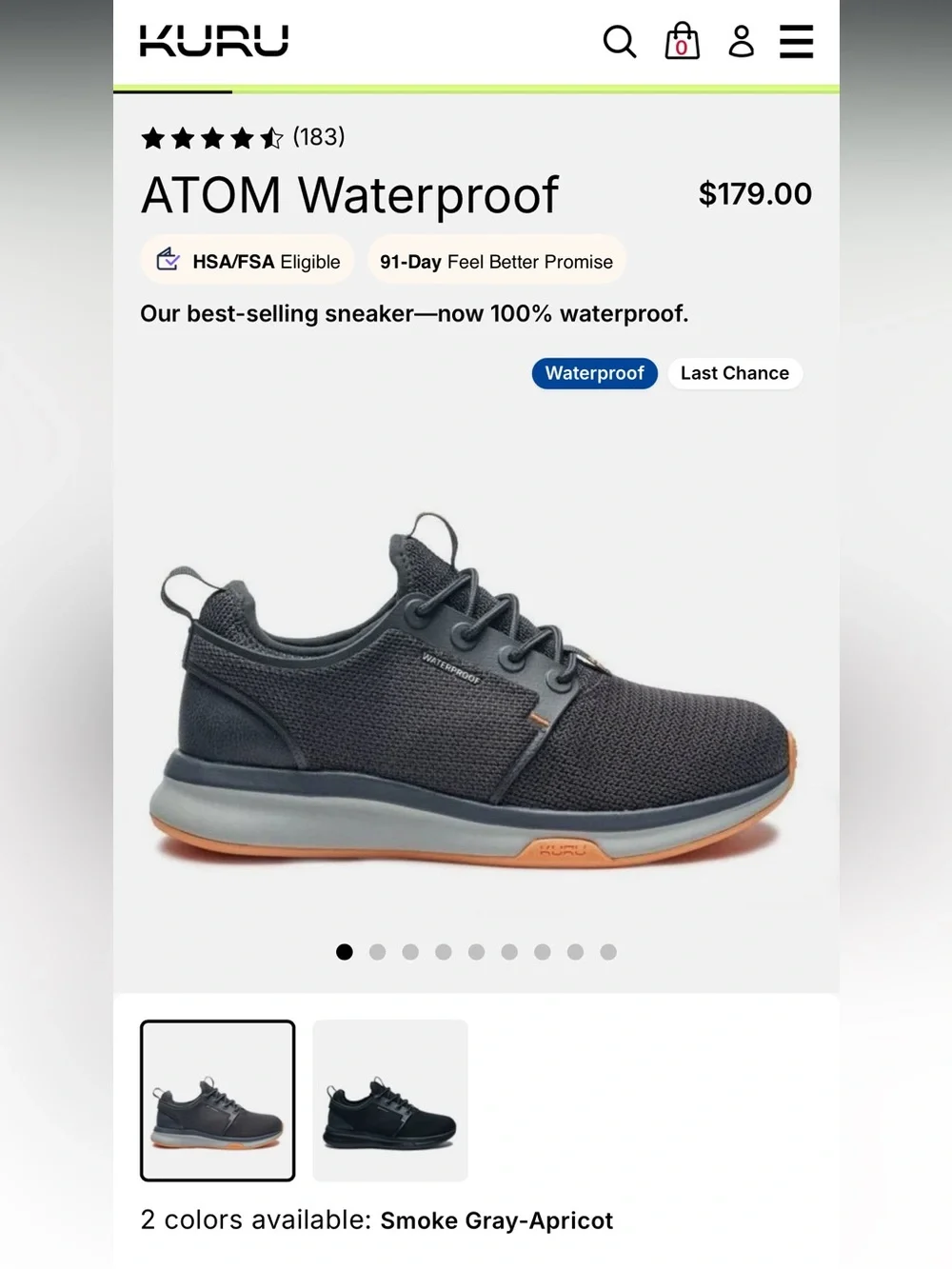 KURU ATOM Waterproof Sneaker Tennis Shoes Smoke Gray Apricot Women’s Size 8